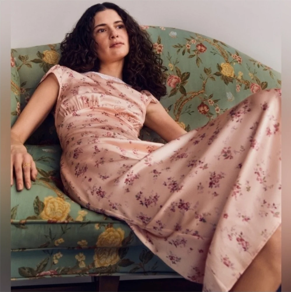 Reformation 100% Silk Lucas Maxi Dress  Floral Peach Size 8 - Picture 2 of 10